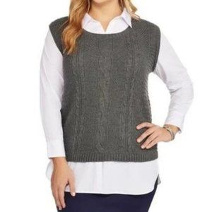 Faded Glory Gray Plus Twofer Sweater with Built-In Collared Shirt SZ L (12-14)